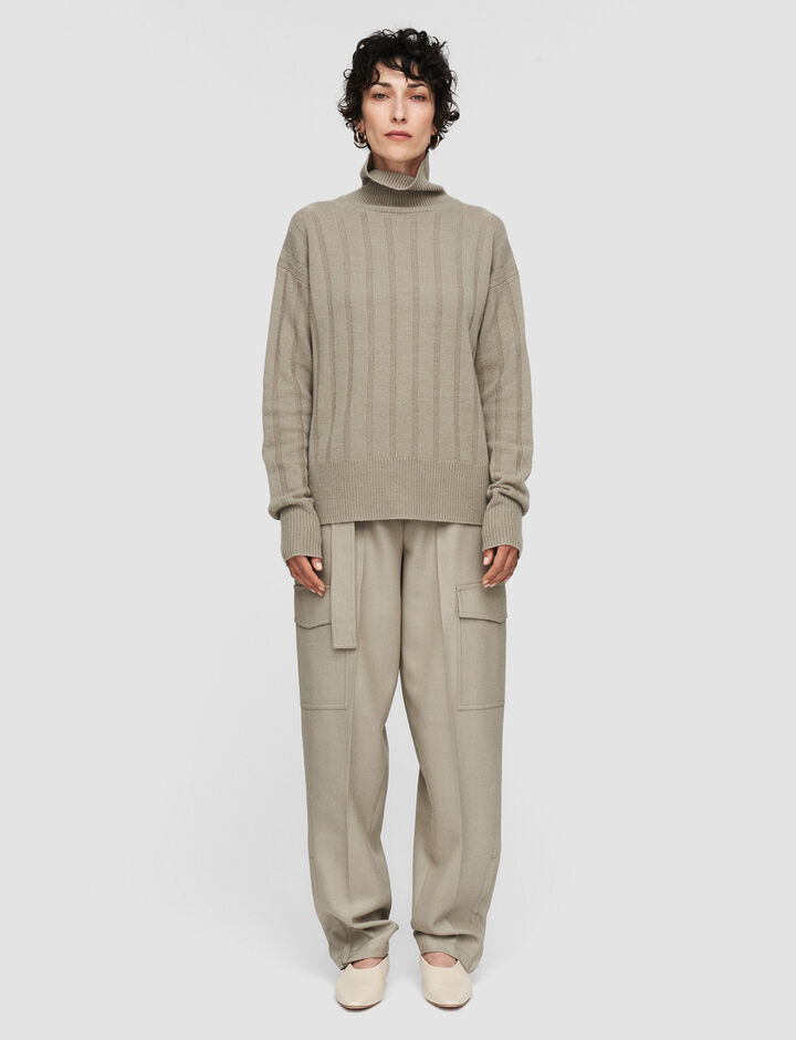 Joseph, High Nk Rib-Pure Cashmere, in Pewter
